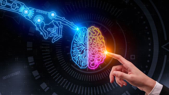 Interaction entre une main humaine et un cerveau connecté à une intelligence artificielle