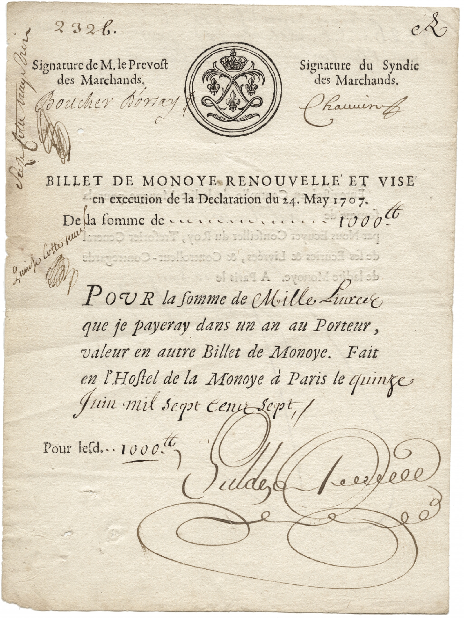 Billet de monnoye