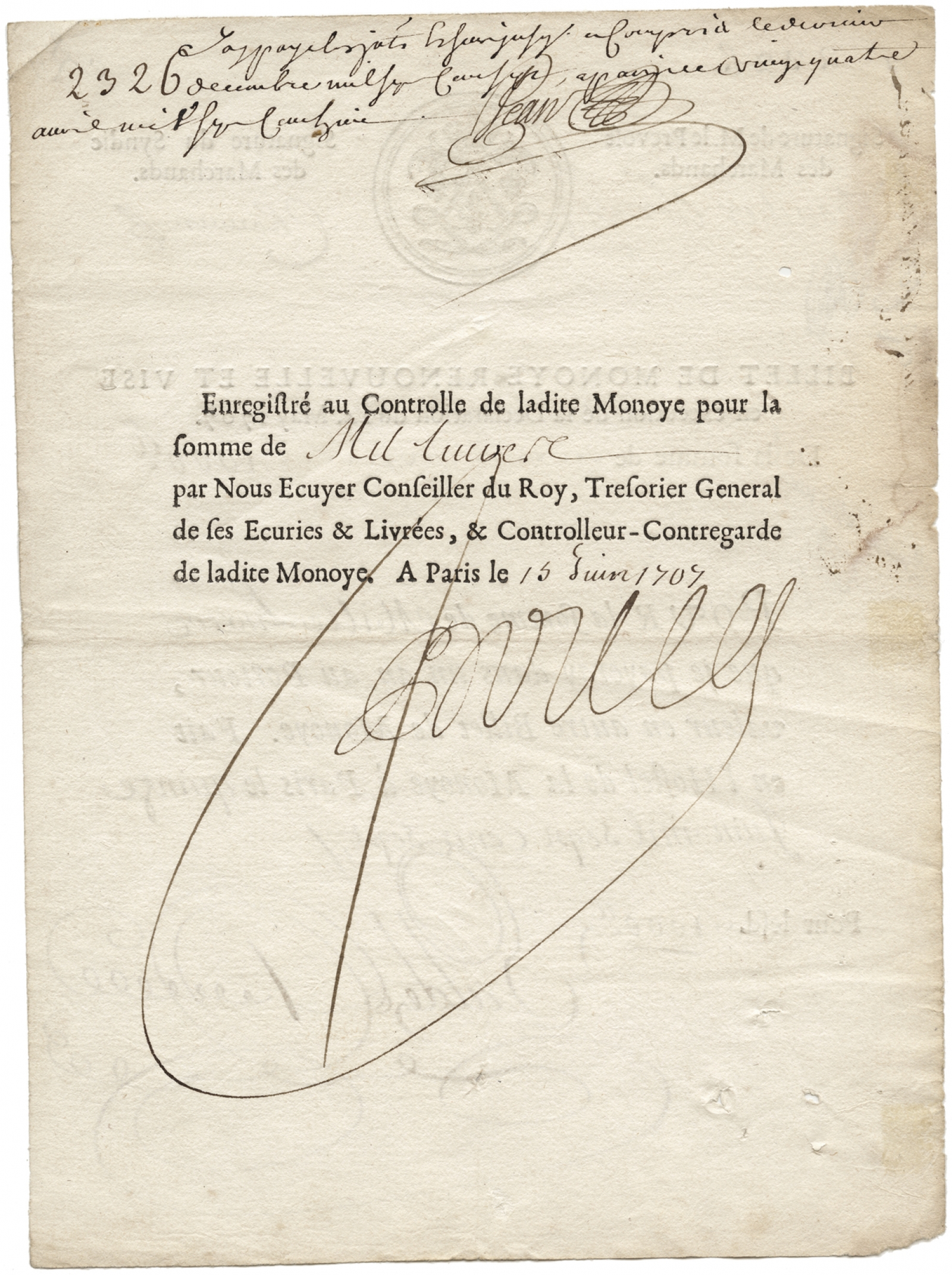 Billet de monnoye