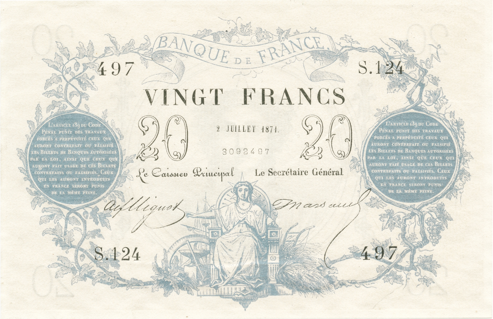 20 francs « Bleu »