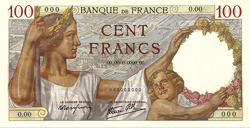 Hundred francs Bank of France 1939 Sully - First side