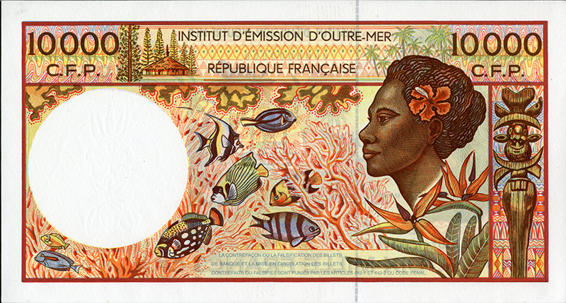 Billet de dix mille francs (verso), Institut d’émission d’outre-mer, 1986