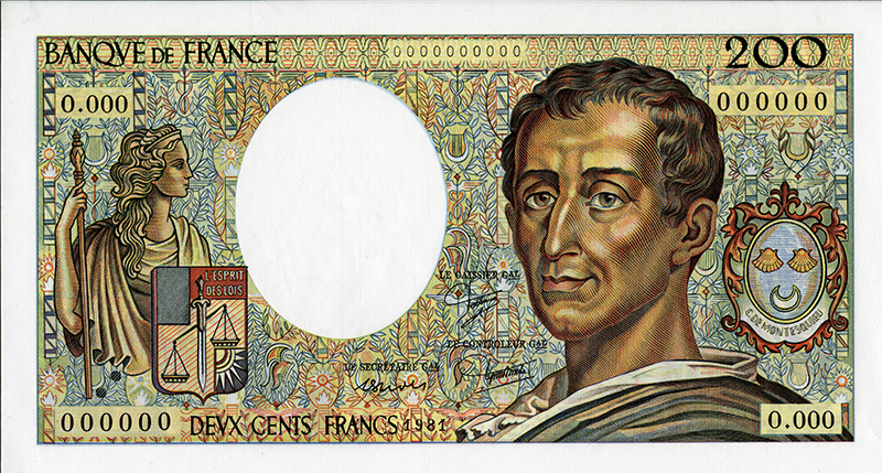 Billet de deux cents francs Montesquieu (recto), 1982