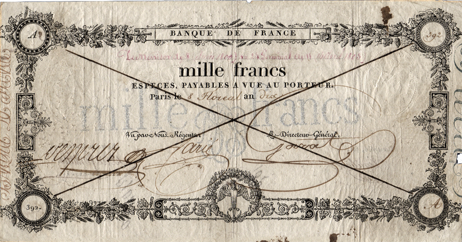 Coupure mille francs - recto