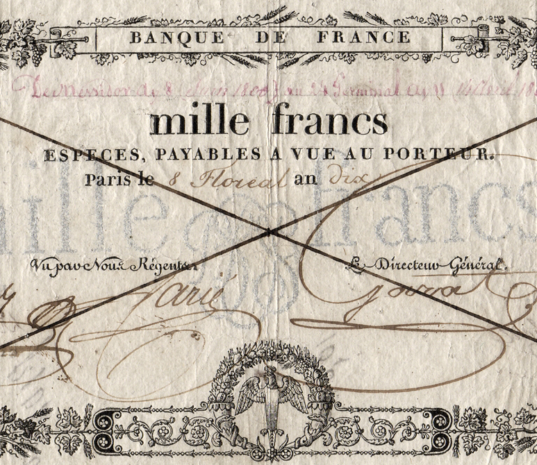 Coupure mille francs - détail