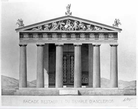 Facade of the Temple of Asclepius restored by Defrasse Facade of the Temple of Asclepius restored by Defrasse